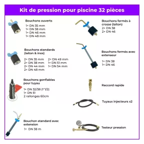 Kit presión piscina 32 piezas | Diagnóstico de fugas pro