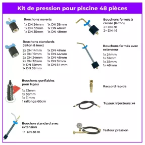 Kit de presión piscina 48 Piezas – Prueba de fugas profesional