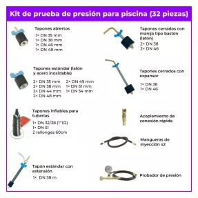 Kit presión piscina 32 piezas | Diagnóstico de fugas pro