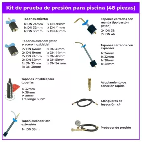 Kit de presión piscina 48 Piezas – Prueba de fugas profesional